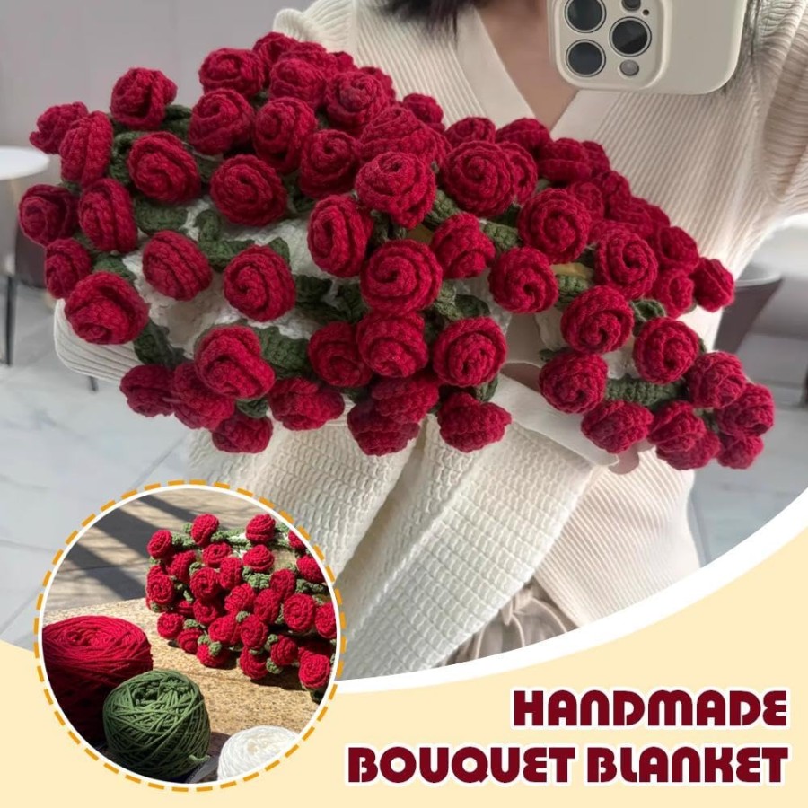 Crochet Flower Rose Bouquet Blanket Handmade - 3Pcs set Crochet Flower Rose Bouquet Blanket Handmade - 3Pcs set