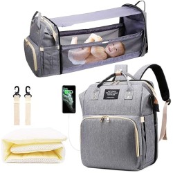 Large Capacity Diaper Bag Backpack - 6-in-1 Travel Bag for Parents - Grey