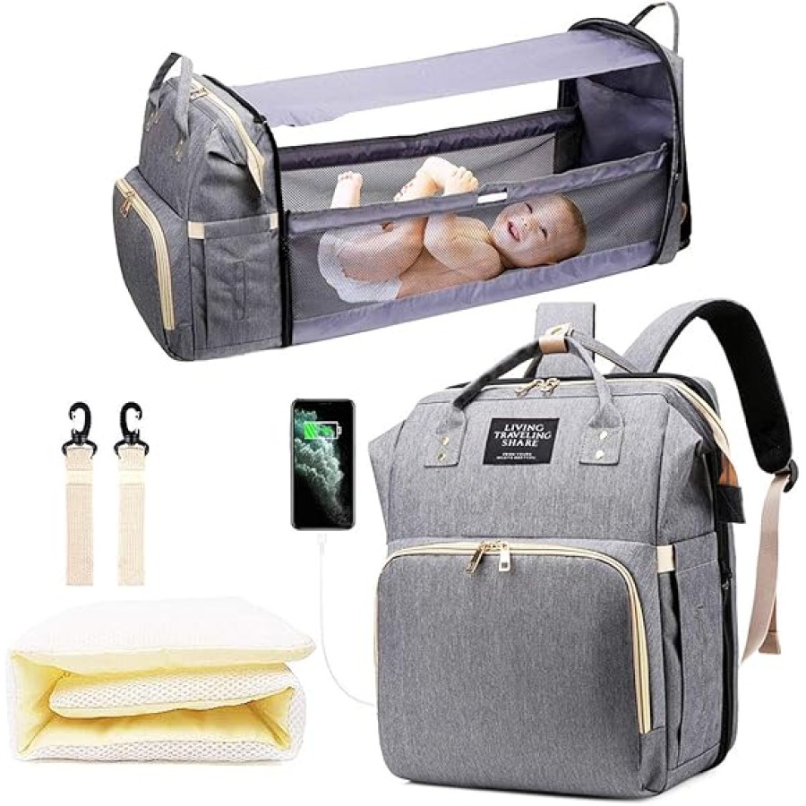 Large Capacity Diaper Bag Backpack - 6-in-1 Travel Bag for Parents - Grey