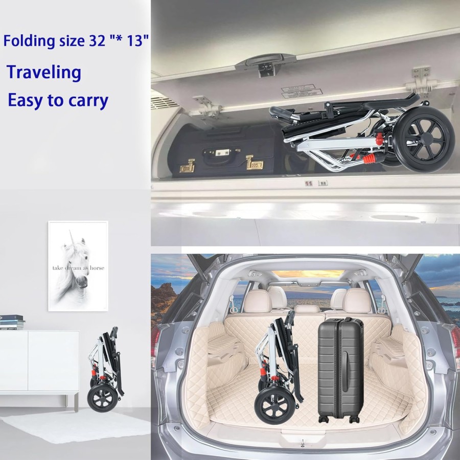 Elderly Portable Folding Wheelchair, Travel with Handbrake