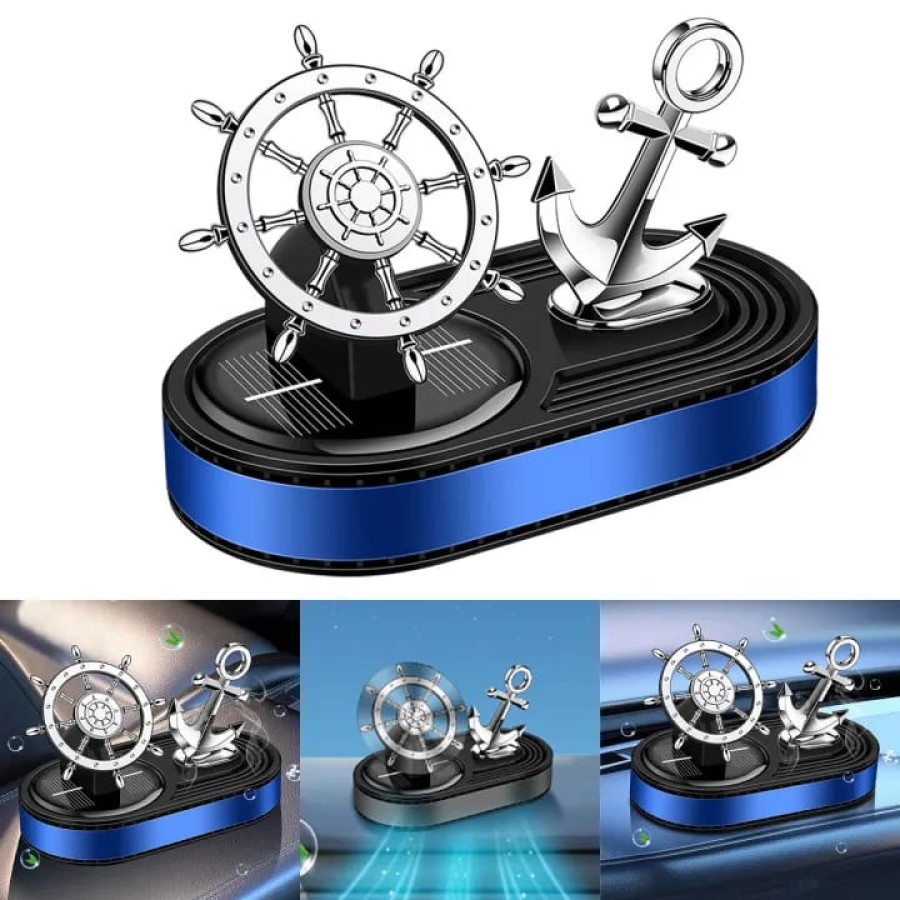 Ship Anchor Solar Rotating Car Air Freshener Dashboard Decor
