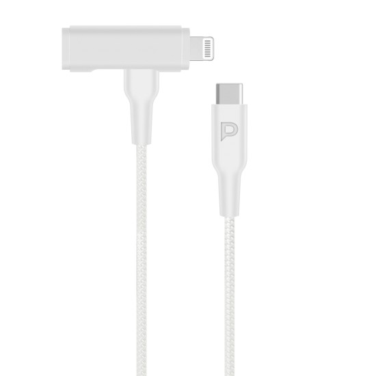 Powerology MFI Braided Type-C to Type-C and Lightning 2in1 C94 Cable 1.2M -White