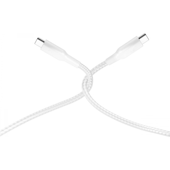 Powerology Braided Cable with USB-C To USB-C Data Transfer and Fast Charging - White