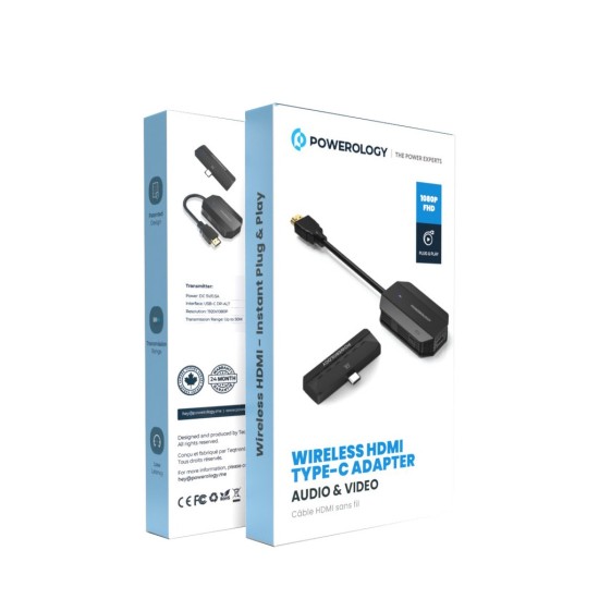 Powerology Wireless HDMI Type-C Adapter Audio & Video-Black