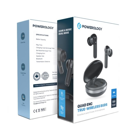 Powerology TWS Earphone with Quard Mic ENC - Black