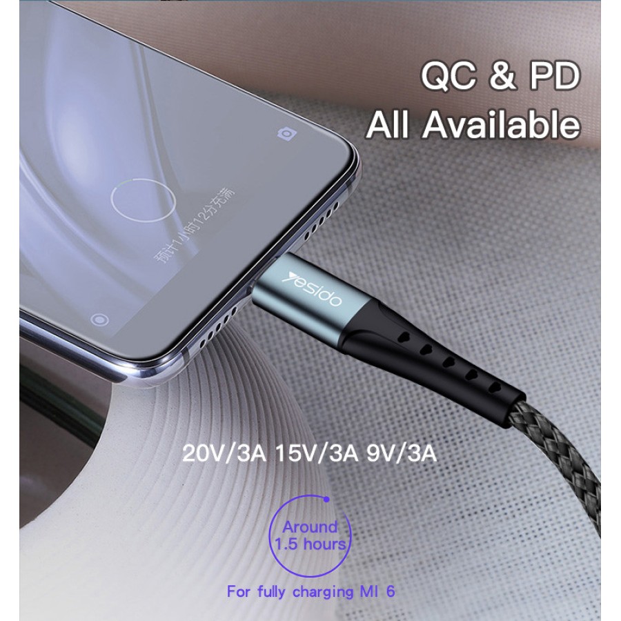 Yesido CA67 2Meter PD 60W Fast Charging Type-C to Type-C