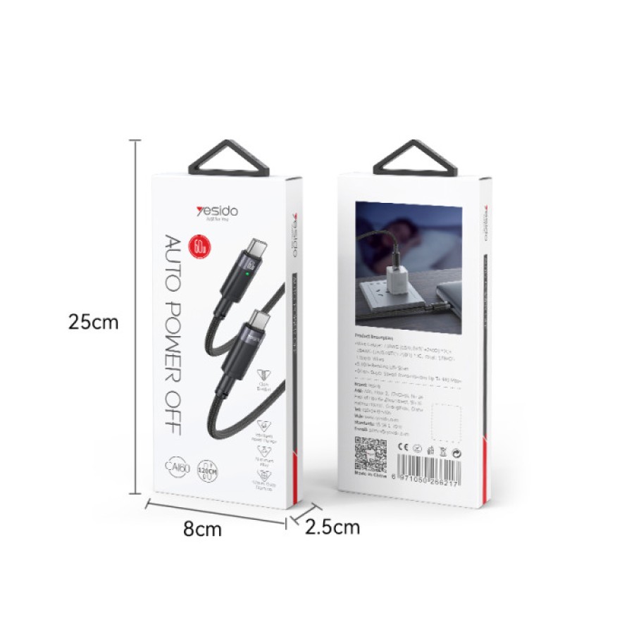 Yesido CA160 1.2m Aluminum Alloy Shell 60W Fast Charging Type-C To Type-C