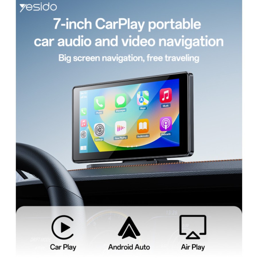 Yesido KM17 7" Car Display with CarPlay & Bluetooth – HD & Navigation