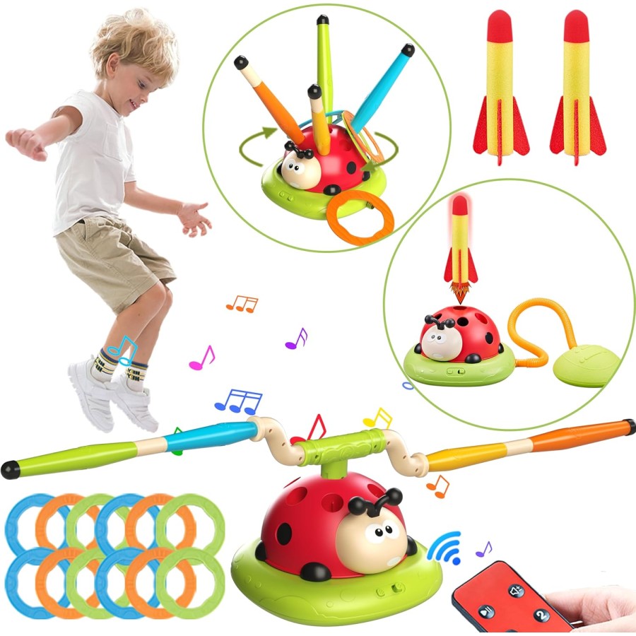 Multifunctional 3-in-1 Rocket Launcher Toy with Music & Ring Toss
