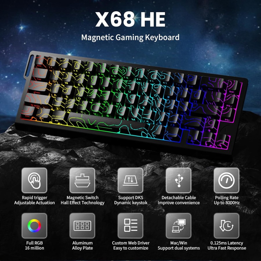 ATTACK SHARK X68 HE Rapid Trigger Mechanical Keyboard - Black ATTACK SHARK X68 HE Rapid Trigger Mechanical Keyboard - Black