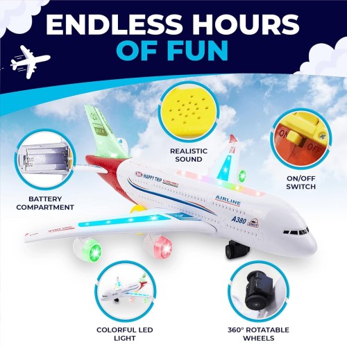 Airplane Toys for Kids, Bump and Go Action, Toddler Toy Plane with LED Flashing Lights