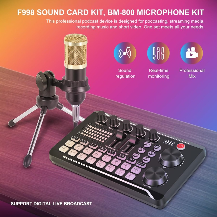 F998 Sound Card Kit,BM-800 Microphone Kit,with Live Sound Card,Audio Mixer