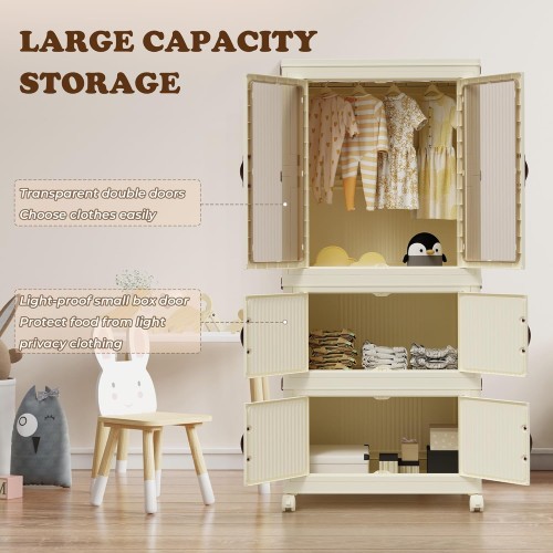 Home Kid Clothes Toy Organizer Foldable Plastic Storage box Cabinet with 10 clothes hanger 66X43X143 CM