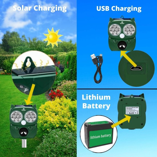 Animal Repeller Solar Powered with Sound Control Dog Cat