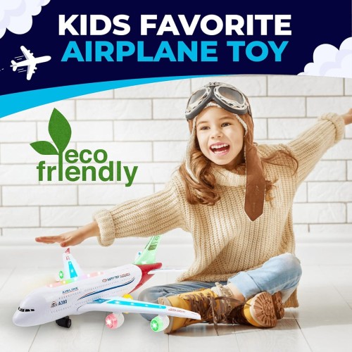 Airplane Toys for Kids, Bump and Go Action, Toddler Toy Plane with LED Flashing Lights