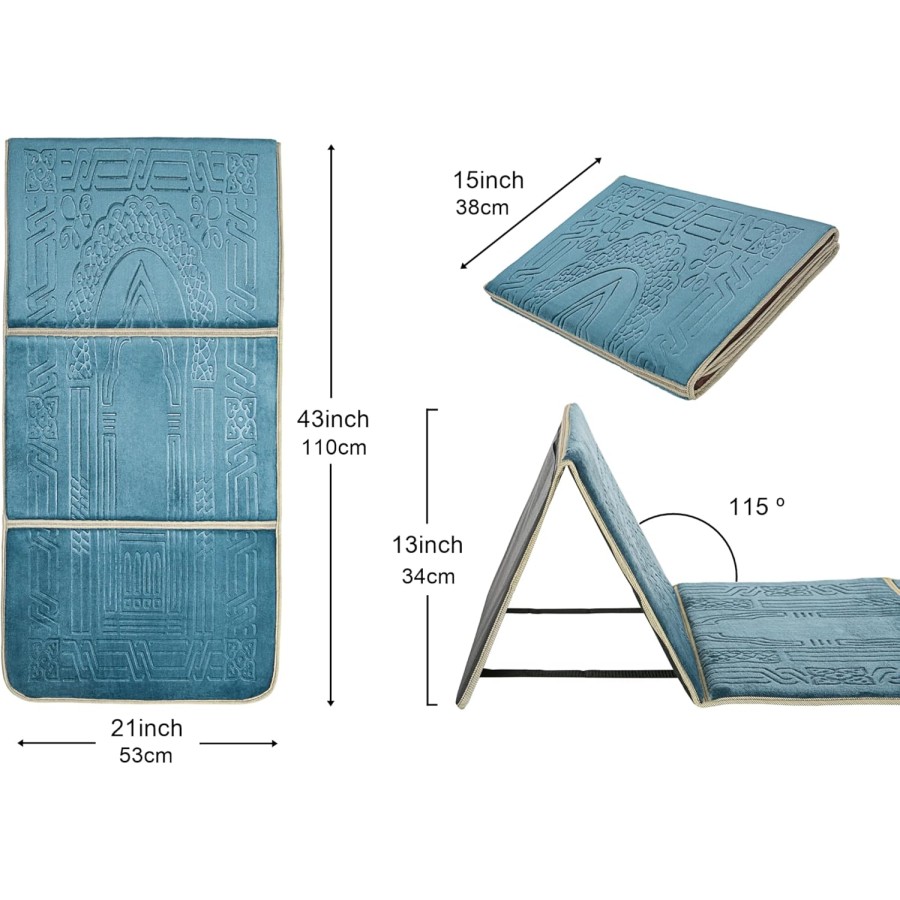 Prayer Rug Mat with Back Sitter Support - Light Blue