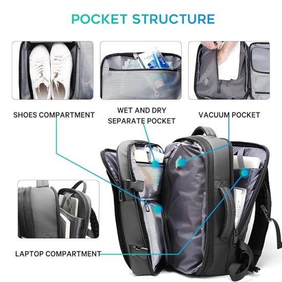 Travel Backpack with Vacuum Compression - Grey