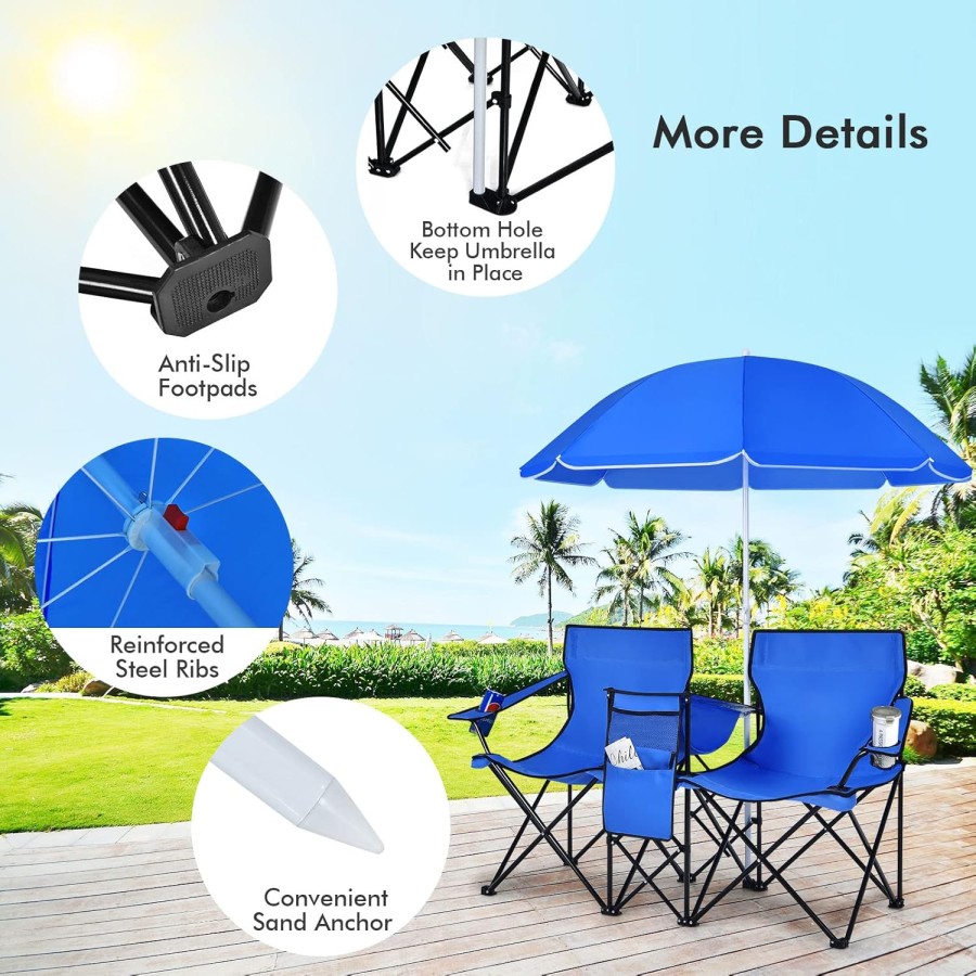 Portable Folding Picnic Double Chair W/Umbrella