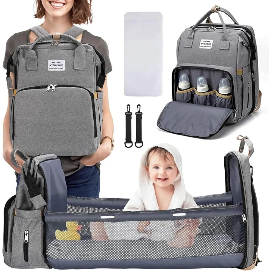 Large Capacity Diaper Bag Backpack - 6-in-1 Travel Bag for Parents - Grey