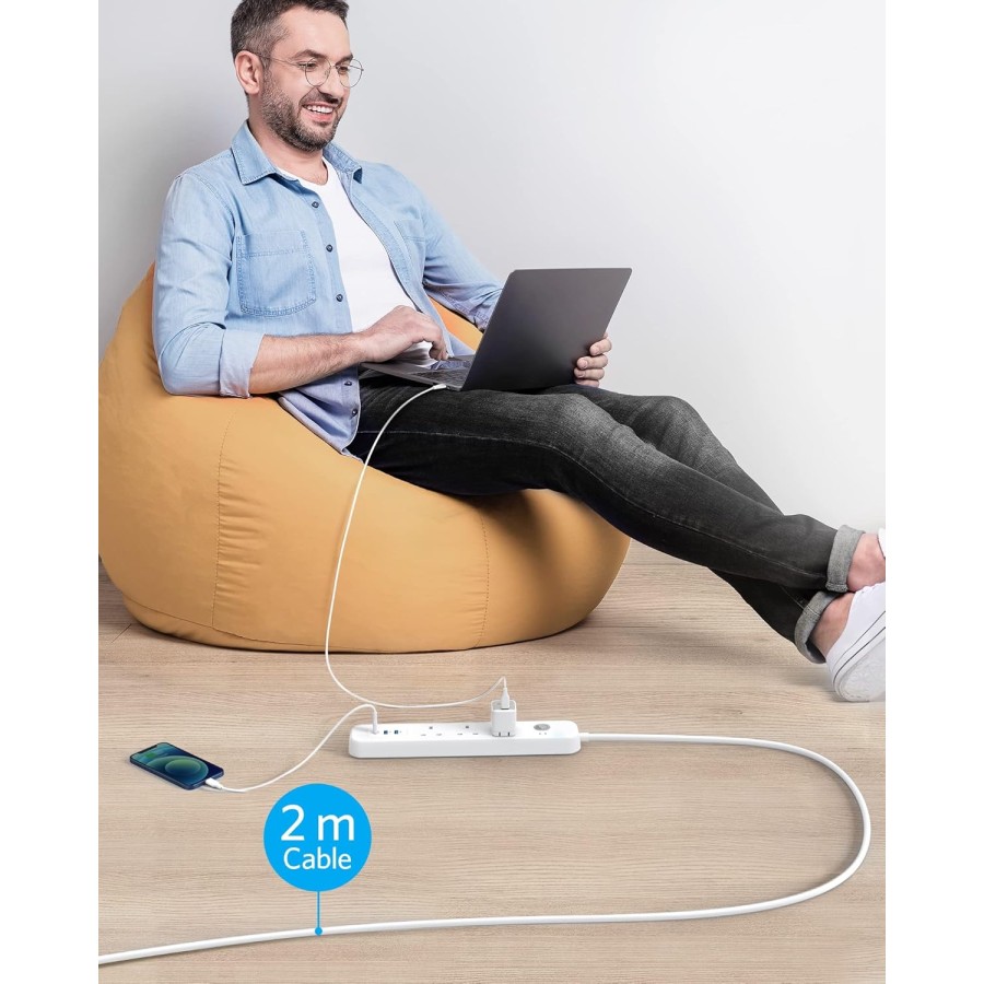 Anker Extension Lead with 2 USB Ports and 4 Wall Outlets, Power Strip 2m cable