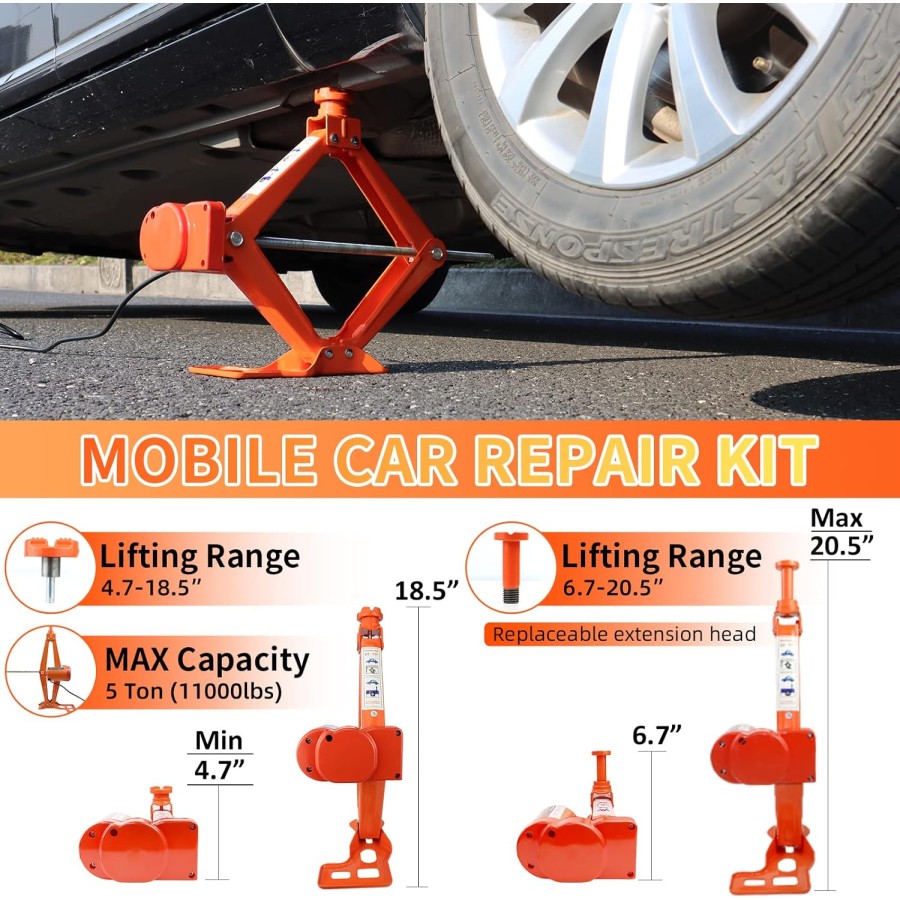 Electric Car Jack Kit 5 Ton 12V Scissor Jack with Electric Impact Wrench