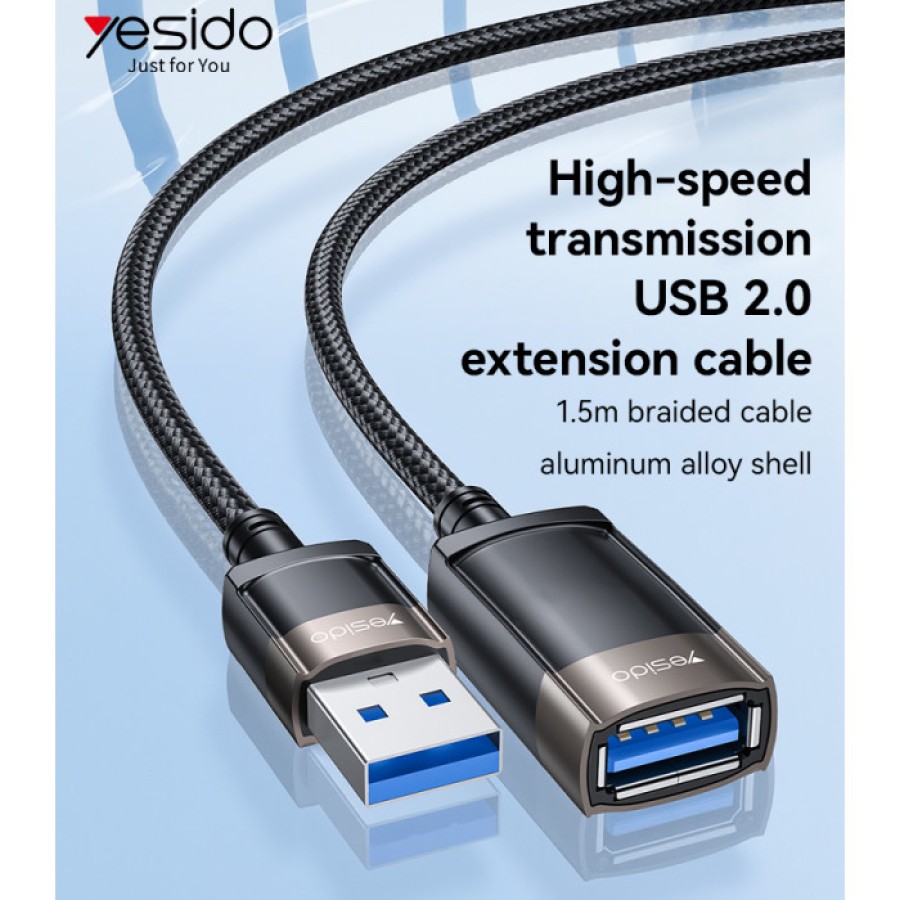Yesido GS26 Aluminum Alloy USB Extension Cable – 1.5 Meter / USB – Black