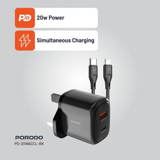 Porodo Dual Port Fast Charger Quick Charge + Power Delivery