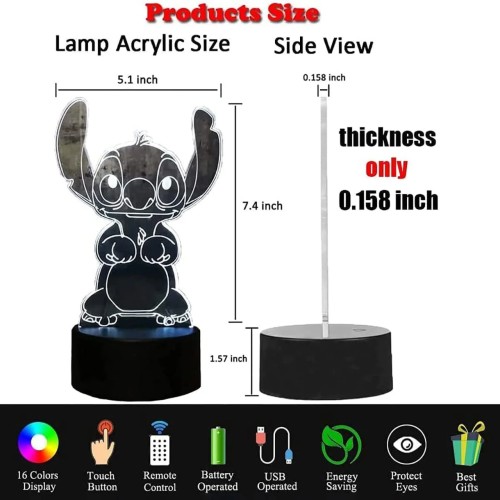 Stitch Night Light, 16 Colors Conversion with Remote Touch Anime Lamp