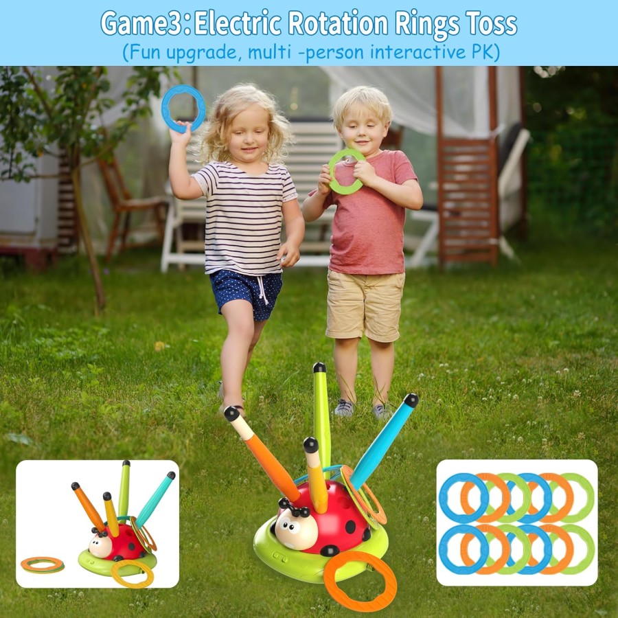 Multifunctional 3-in-1 Rocket Launcher Toy with Music & Ring Toss