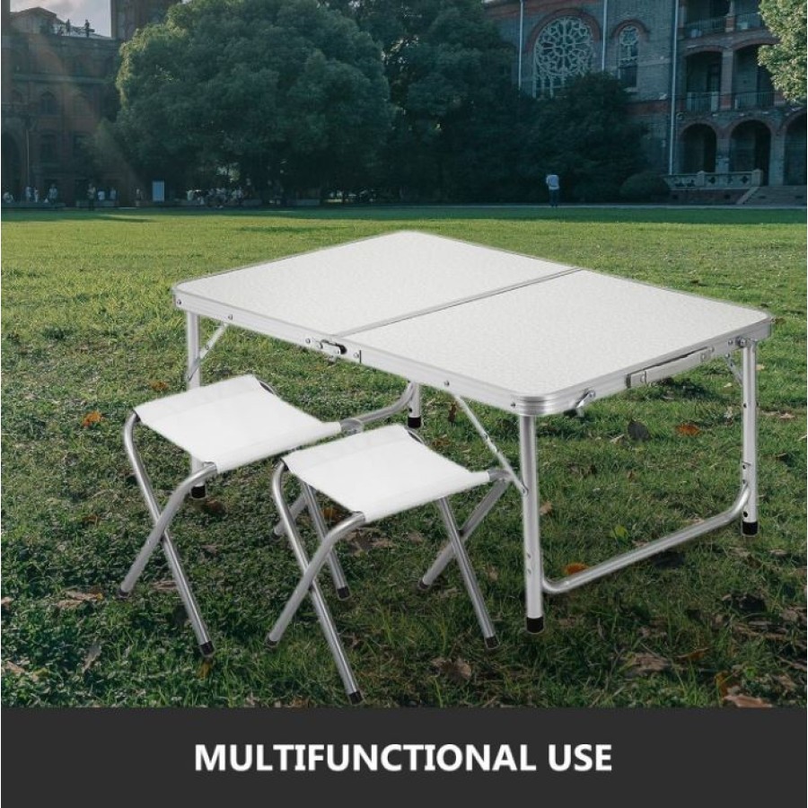 Aluminum Folding Picnic Table, with 2 Benches - White