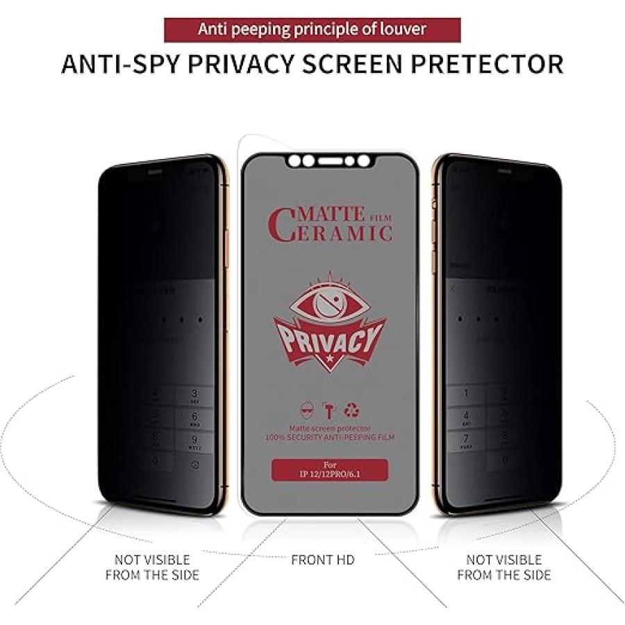 9H Anti-spy Matte Privacy Ceramic Screen Protector For iPhone 14 pro Max - Black