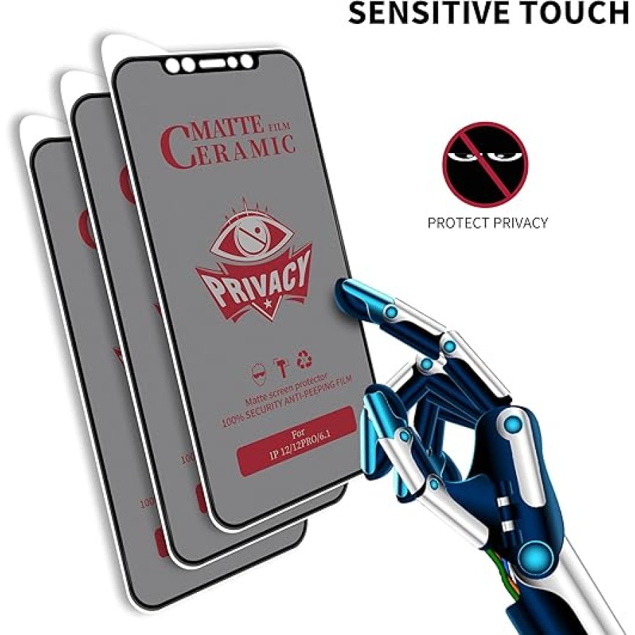 9H Anti-spy Matte Privacy Ceramic Screen Protector For iPhone 14 pro Max - Black