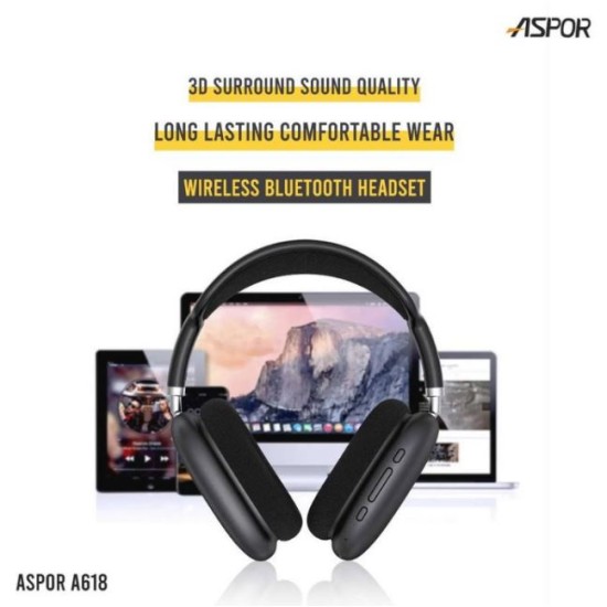 Aspor A618 Wireless On Ear Headset – Silver