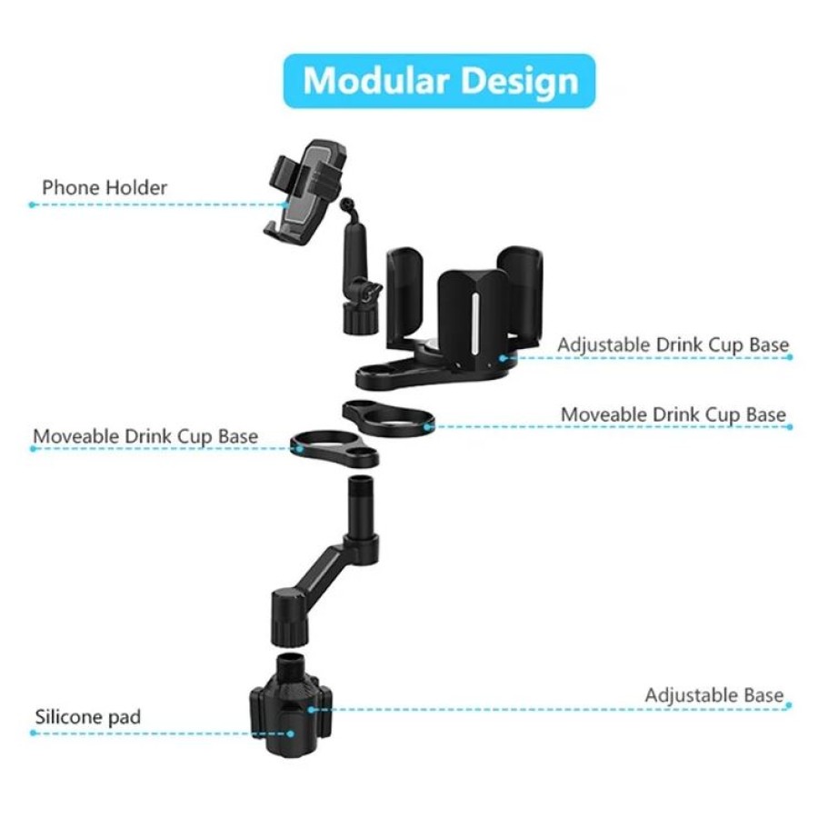D04 Car Cup & Phone Holder with Snack Tray