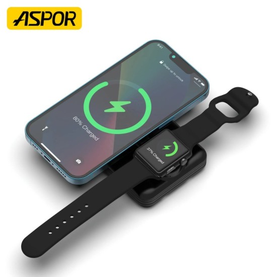 Aspor Wireless 10000mAh Power Bank with Built in Cables