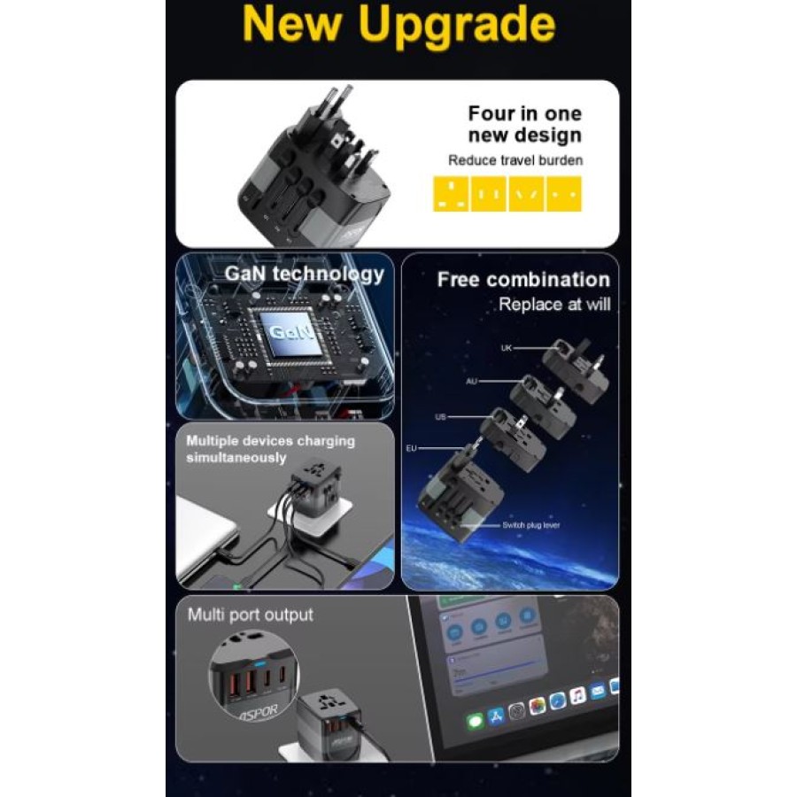 Aspor A892 Universal GAN 20w World Travel Charger