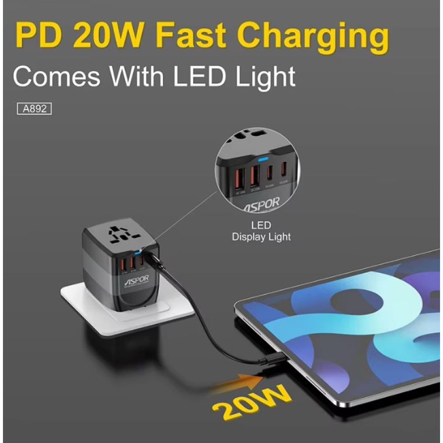 Aspor A892 Universal GAN 20w World Travel Charger