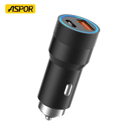 ASPOR A909 PD+QC 38W Fast Car Charger with LED Light