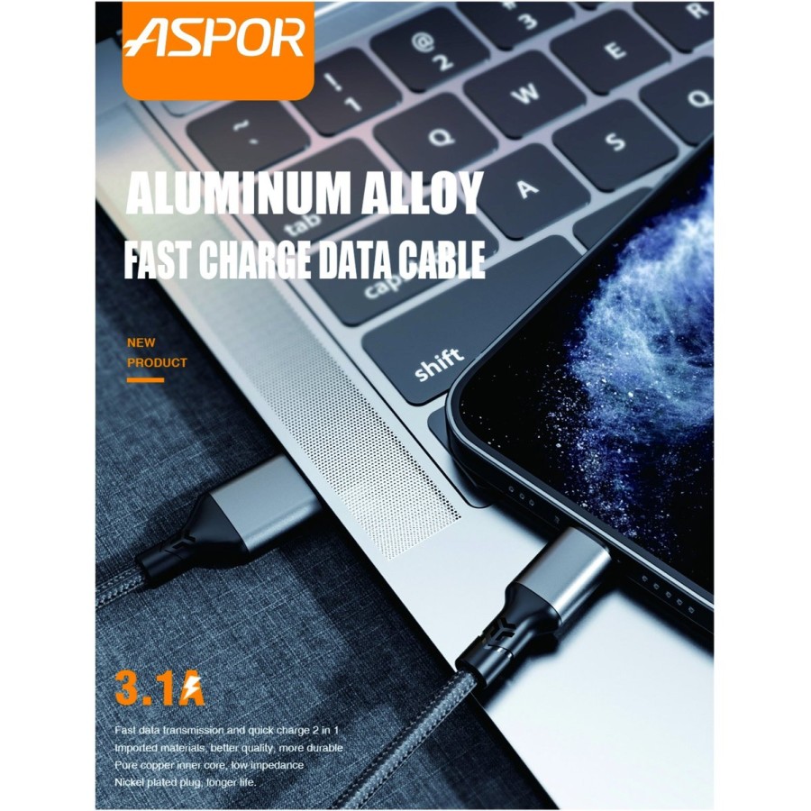 ASPOR AC26 3.1A Fast Charge, Data & Lightning Charging - 1M