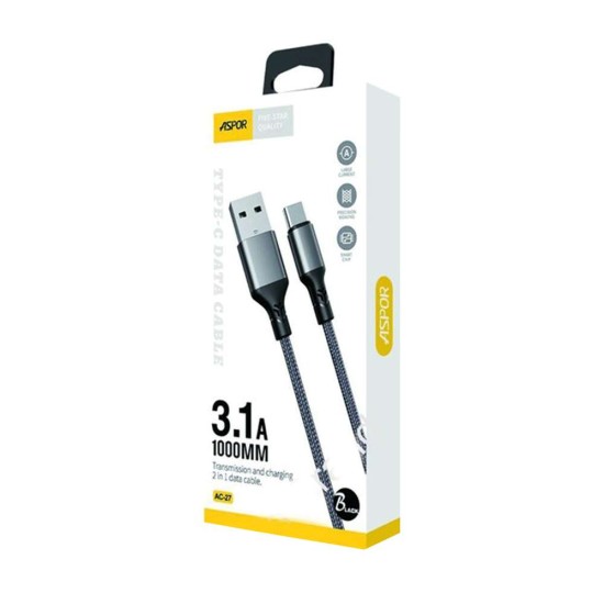 ASPOR AC27 3.1A Fast Charge, Type C Data+Charging Cable - 1M