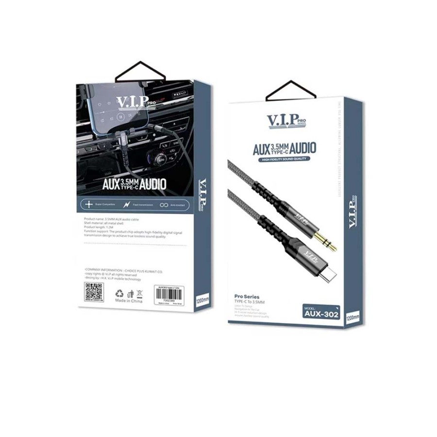 VIP AUX-302 TYPE C- Audio 3.5mm Connector - 1.2m (Life Time Warranty)