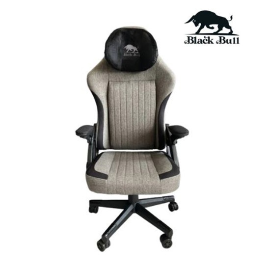 Gaming Chair With Molded Headrest Up & Down - Fabric, Gray /Black by Black Bull