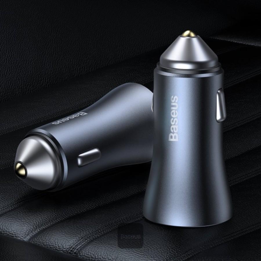 Baseus Golden Contactor Pro Dual Quick Charger Car Charger USB and Type C 40W - Dark Gray