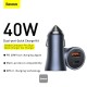 Baseus Golden Contactor Pro Dual Quick Charger Car Charger USB and Type C 40W - Dark Gray