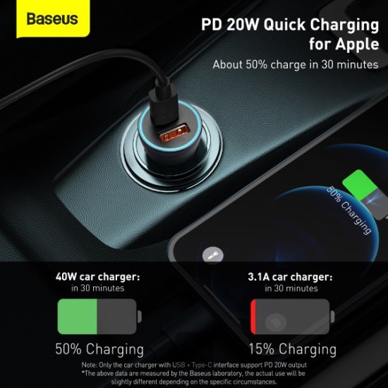Baseus Golden Contactor Pro Dual Quick Charger Car Charger USB and Type C 40W - Dark Gray