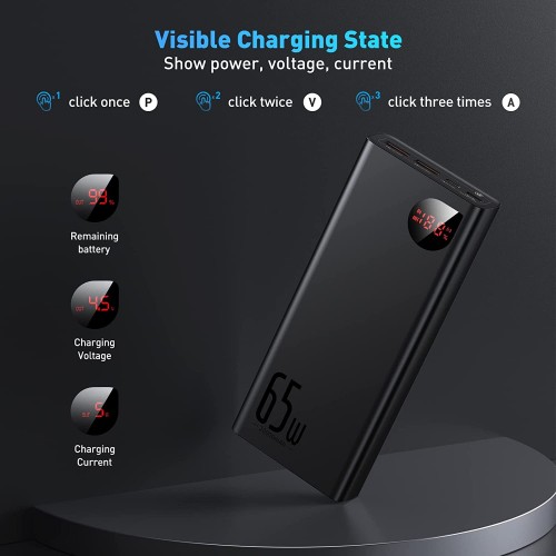 Baseus Portable Charger 20000mAh, USB C 65w PD Fast Charging Power Bank