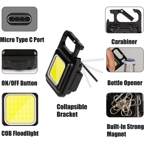 Mini COB LED Flashlight Keychain Rechargeable