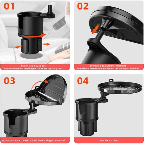 Car  Cup Holder Tray Drink Holder with Adjustable Base and 360° Rotating