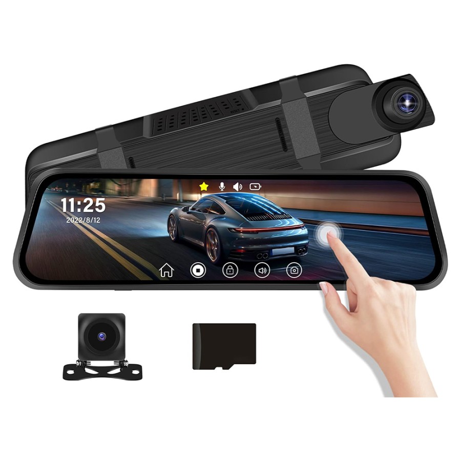 9.66 Inch IPS Touchscreen Rear View Mirror Camera - 1080P Car Cameras Front and Rear