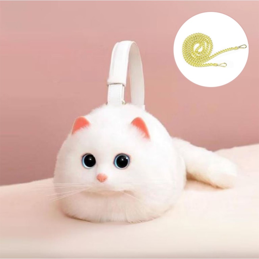 Fluffy Cat Shaped Handbag - White